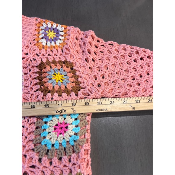 Debut Colorful Granny Square Cropped Sweater Size Medium Cozy Cottagecore - Picture 6 of 7